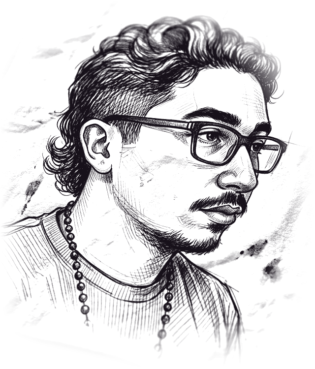 Retrato de Andrey Bacelar, fundador da TW, em desenho a lápis
